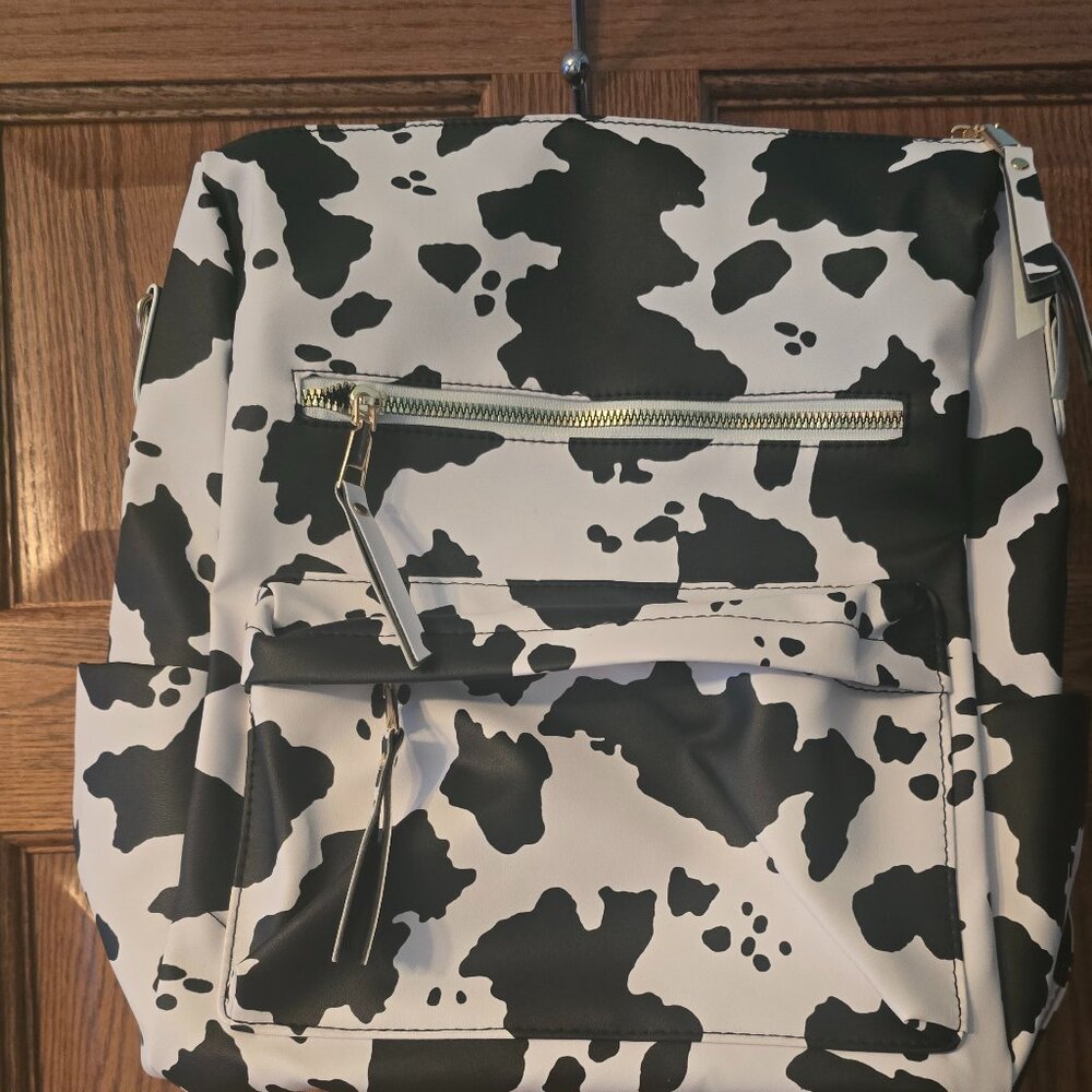 NEW Cow Print Vegan Leather Convertible Backpack Western Style Tote